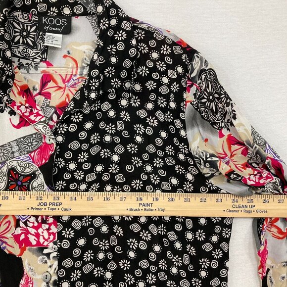 KOOS Of Course! Black Pink Floral Pure Silk Artsy BloomCore Button Down Tunic 1X - Picture 10 of 11
